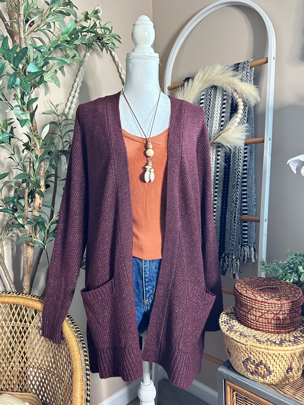 Pink Clover Burgundy Textured Double Pocket Cardigan NWT Stitch Fix Large